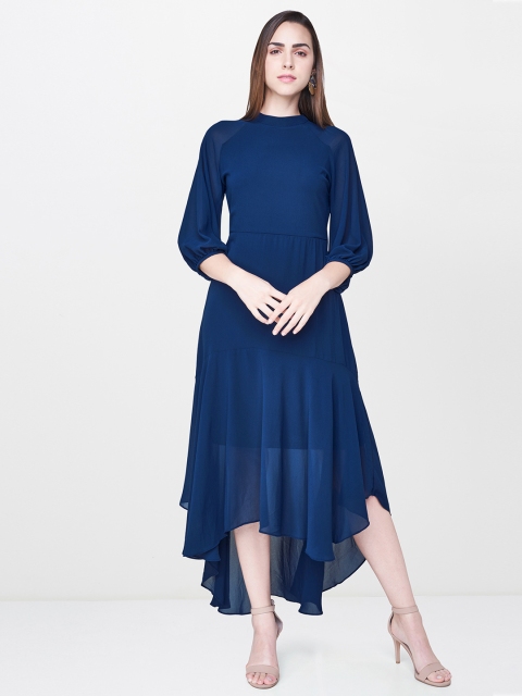 

AND Women Blue Solid Fit and Flare Dress