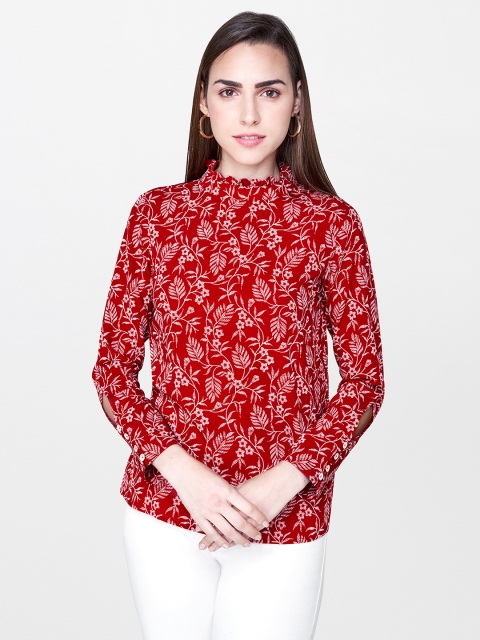 

AND Women Red & Beige Printed Top
