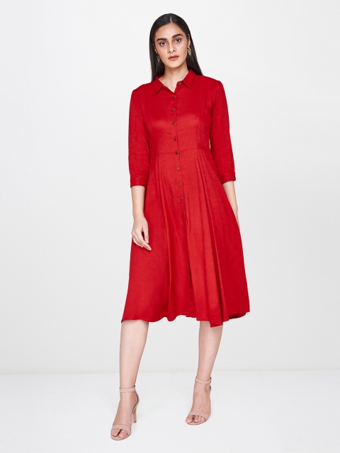 

AND Women Red Solid Shirt Dress
