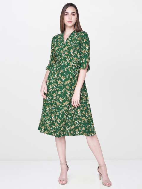 

AND Women Green Printed A-Line Dress