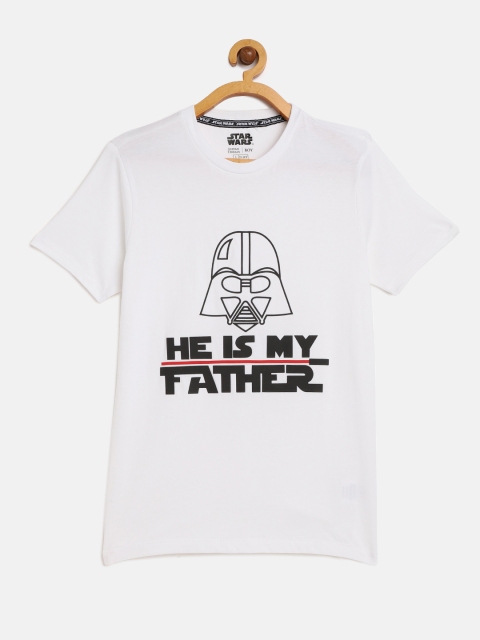 

Indian Terrain Boys White & Black Printed Star Wars Round Neck Pure Cotton T-shirt