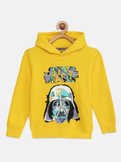 

Indian Terrain Boys Yellow Printed Hooded Sweatshirt