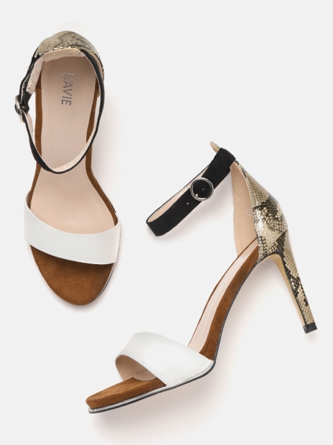 

Lavie Women White & Black Snakeskin Textured Heels