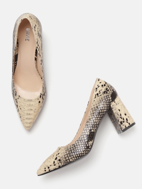 

Lavie Women Beige & Black Snakeskin Textured Pumps