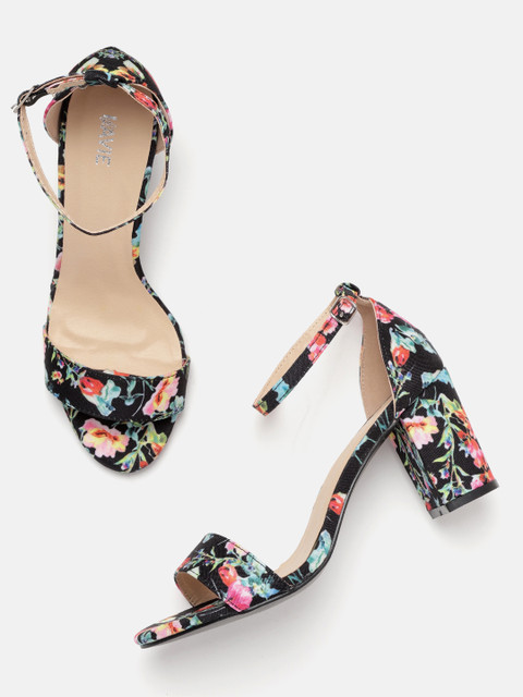 

Lavie Women Black & Sea Green Floral Print Block Heels