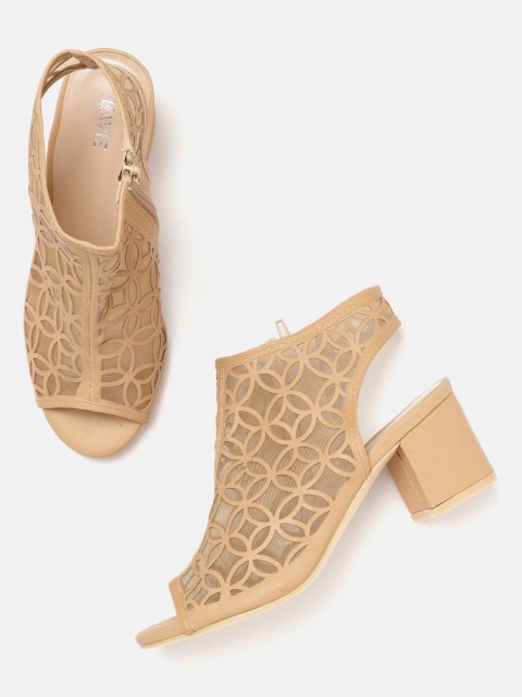 

Lavie Women Beige Net & Laser Cut Block Heels