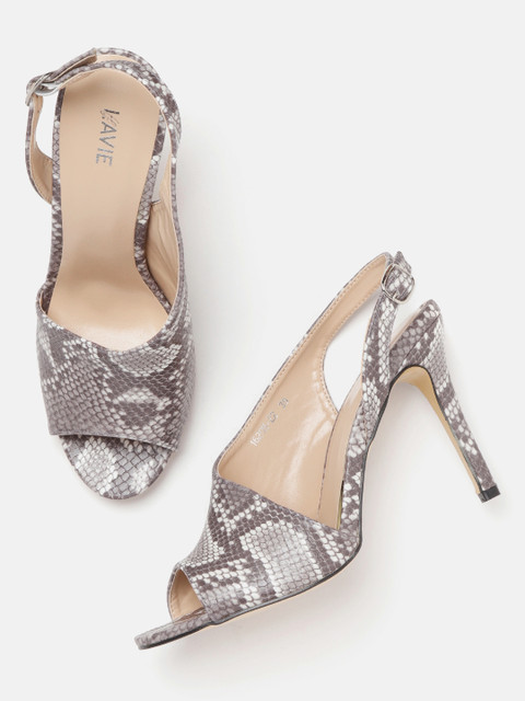 

Lavie Women Grey & Off-White Snakeskin Textured Heels