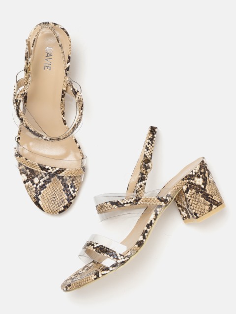 

Lavie Women Beige & Coffee Brown Snakeskin Textured Heels