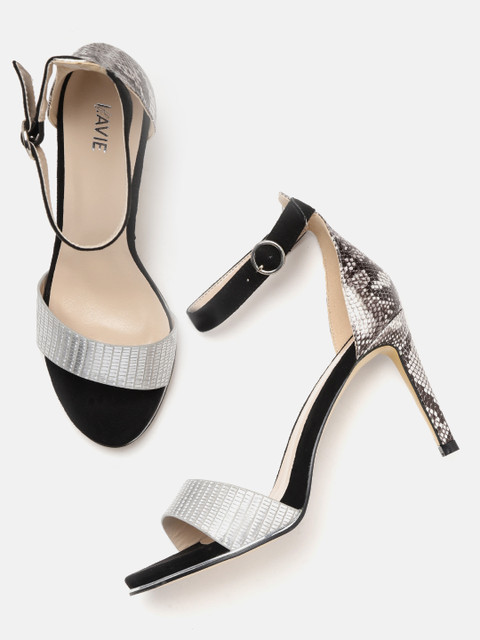 

Lavie Women Silver-Toned & Black Snakeskin Textured Heels