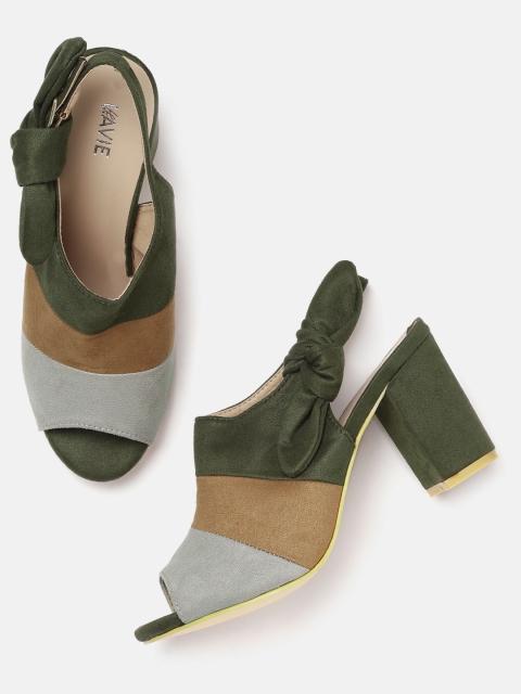 

Lavie Women Olive Green & Mustard Colourblocked Heels