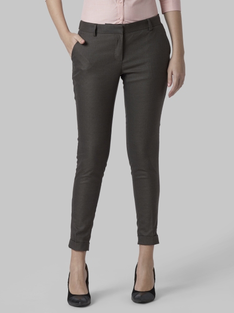 

Park Avenue Women Brown Slim Fit Self Design Regular Trousers