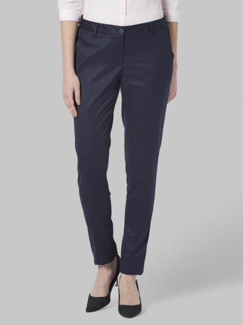 

Park Avenue Women Navy Blue Slim Fit Solid Cigarette Trousers