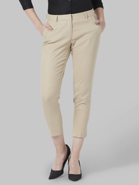 

Park Avenue Women Beige Slim Fit Self Design Cigarette Trousers