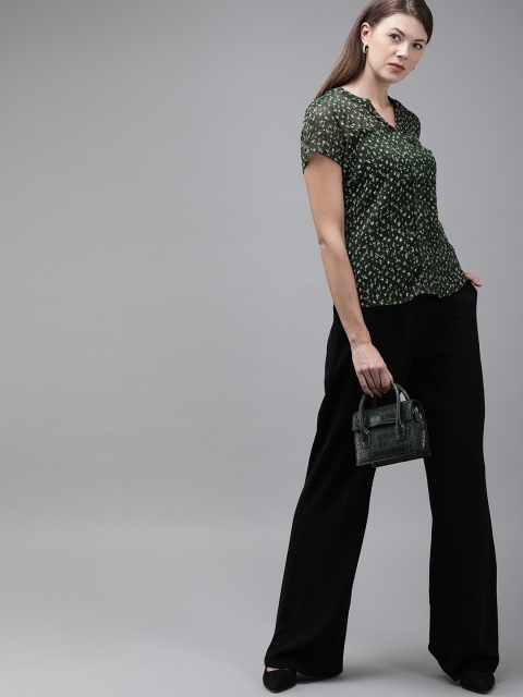 

Park Avenue Women Green & White Printed Sheer Top
