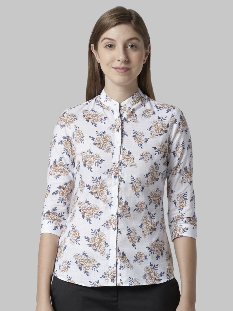 

Park Avenue Women White & Brown Slim Fit Printed Formal Shirt