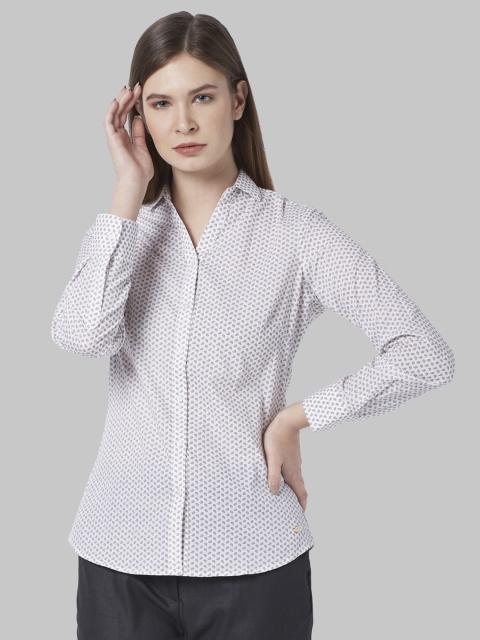 

Park Avenue Women White & Brown Slim Fit Printed Casual Shirt