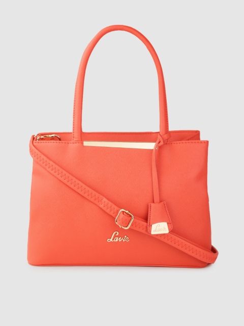 

Lavie Coral Orange Solid Handheld Bag with Detachable Sling Strap
