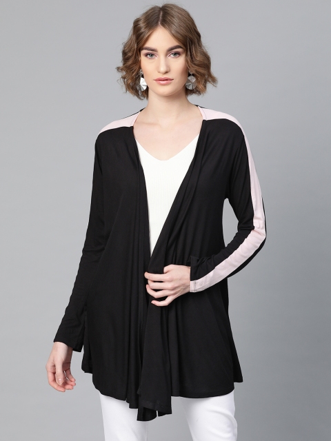 

Femella Women Black Solid Waterfall Shrug