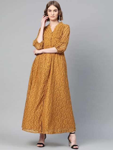 

Femella Women Mustard Yellow Self Design Maxi Dress