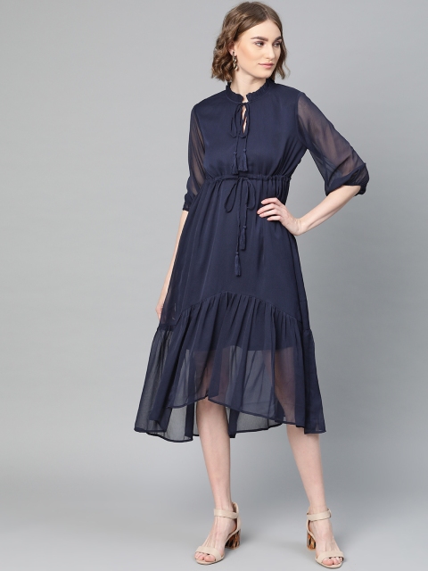 

Femella Women Navy Blue Solid A-Line Dress