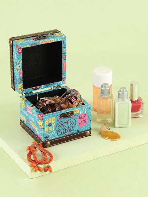 

Chumbak Things Indian Say Turquoise Blue & Yellow Printed Multi-Utility Storage Box