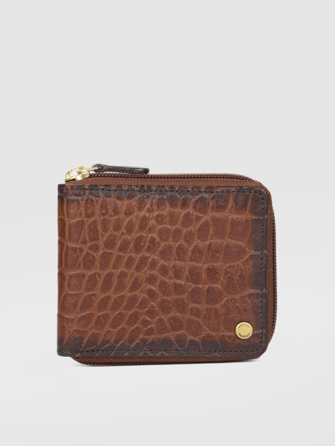 

Hidesign Men Tan Brown Textured Leather Zip Around Wallet