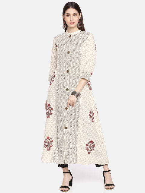

Neerus Women Off-White & Grey Printed A-Line Kurta