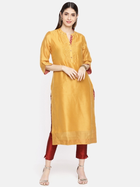 

Neerus Women Mustard Yellow Solid A-Line Kurta