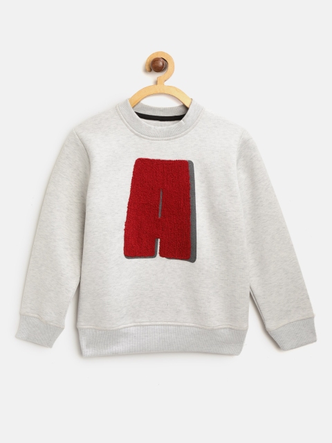 

Cherry Crumble Kids Grey Melange & Maroon Applique Sweatshirt