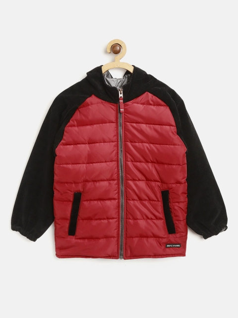 

Cherry Crumble Kids Solid Hooded Padded Jacket, Maroon