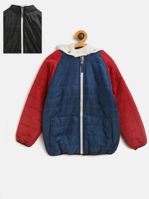 

Cherry Crumble Kids Teal Blue & Black Reversible Hooded Padded Jacket