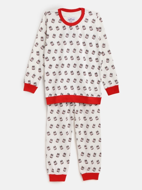 

Nite Flite Boys White & Red Printed Night Suit
