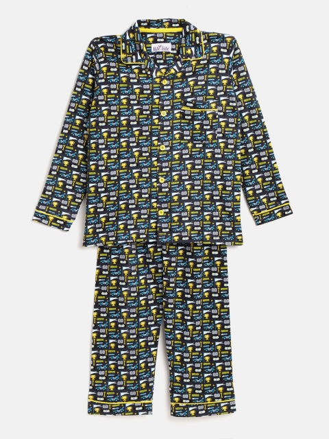 

Nite Flite Boys Navy Blue & Yellow Printed Night Suit