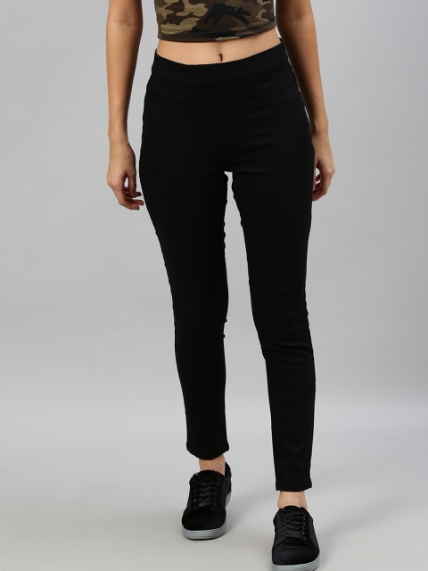 

The Roadster Lifestyle Co Women Black Washed Super Skinny Fit Denim Jeggings