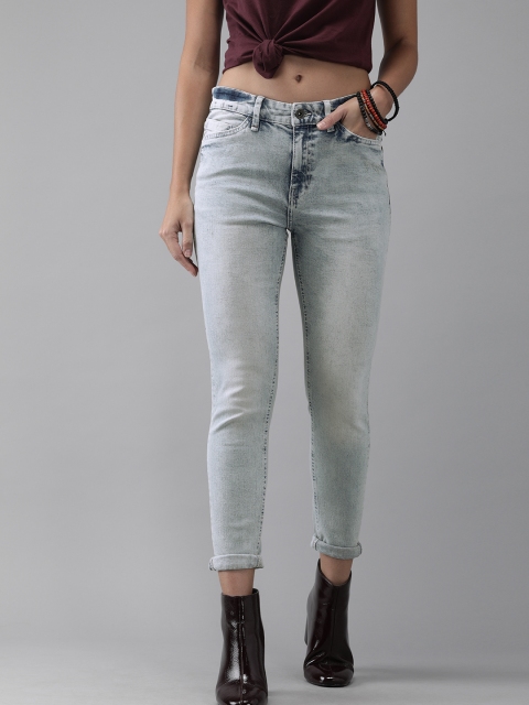 

Roadster Women Blue Skinny Fit Mid-Rise Mildly Distressed Stretchable Cropped Jeans