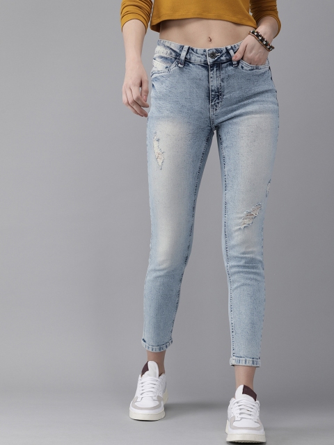 

The Roadster Lifestyle Co Women Blue Skinny Fit Mid-Rise Mildly Distressed Stretchable Jeans