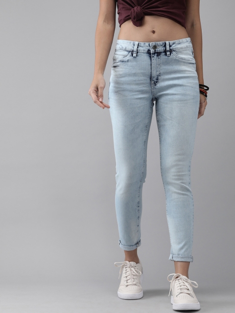

The Roadster Lifestyle Co Women Blue Skinny Fit Mid-Rise Clean Look Stretchable Cropped Jeans