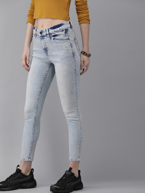 

Roadster Women Blue Skinny Fit Mid-Rise Low Distress Stretchable Jeans