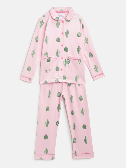 

Nite Flite Girls Pink & Green Printed Night suit