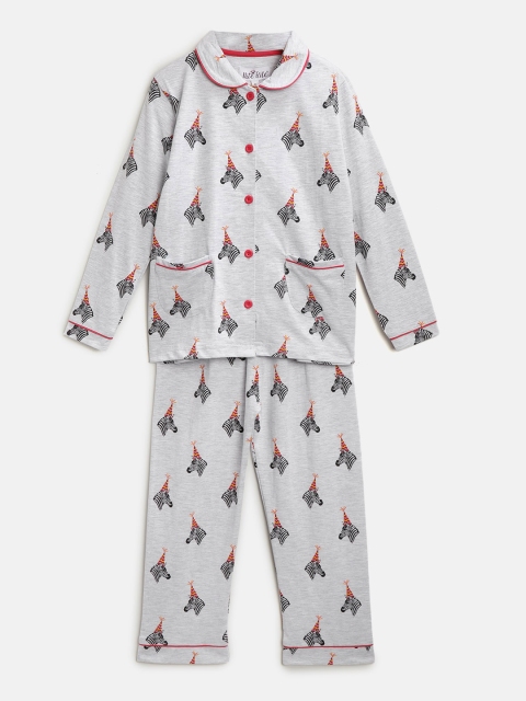 

Nite Flite Girls Grey Melange & Black Printed Night Suit