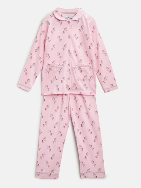 

Nite Flite Girls Pink & Grey Printed Night suit