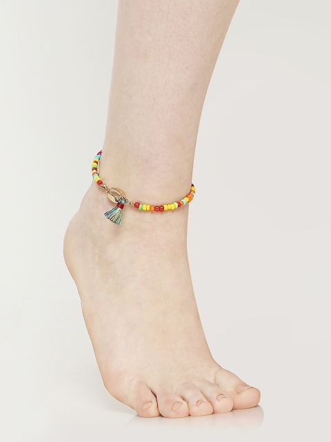 

OOMPH Pink & Red Handmade Beads Sea Shell Charm Anklet