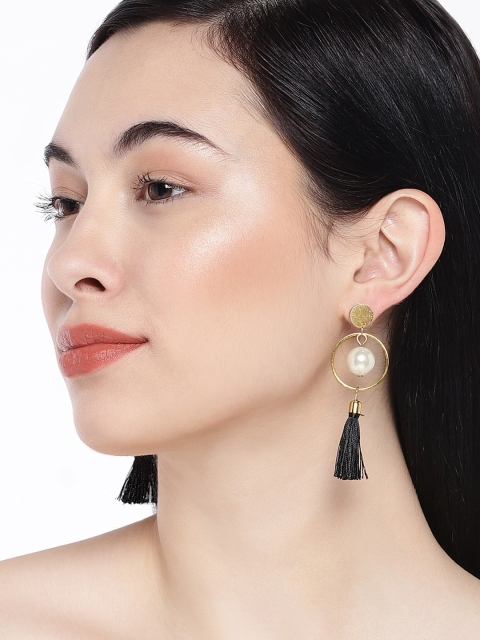 

OOMPH Black & Gold-Toned Contemporary Drop Earrings