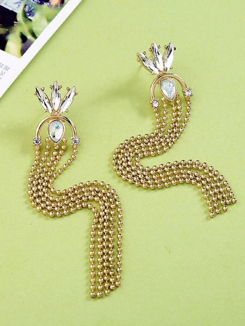 

OOMPH Gold-Toned Classic Crystal Studded Drop Earrings