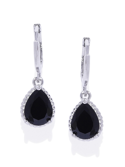 

OOMPH Black & Silver Plated Teardrop Shaped Drop Earrings