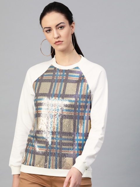 

I AM FOR YOU Women Off-White & Beige Sequinned Sweatshirt