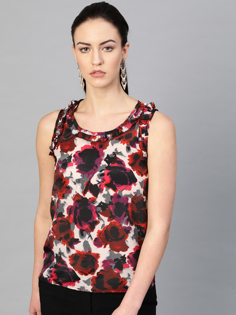 

I AM FOR YOU Women Black & Maroon Printed Top