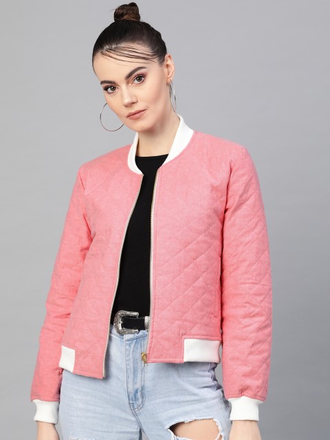

I AM FOR YOU Women Pink Solid Bomber Jacket