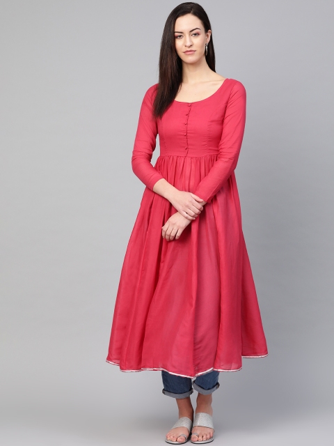 

I AM FOR YOU Women Pink Semi Sheer Solid Anarkali Kurta