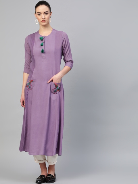 

I AM FOR YOU Women Purple Solid A-Line Kurta
